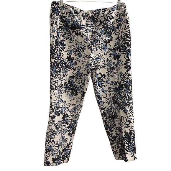 Lisette L Montreal Women's Floral Pop Art 26” Ankle Pants Back Slit Blue Size 16 - Picture 1 of 14